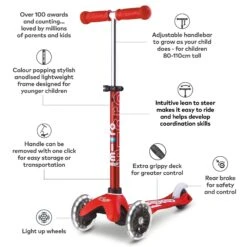 Mini Micro Deluxe LED Scooter - Red -Urban Rollers TTCq4r2b