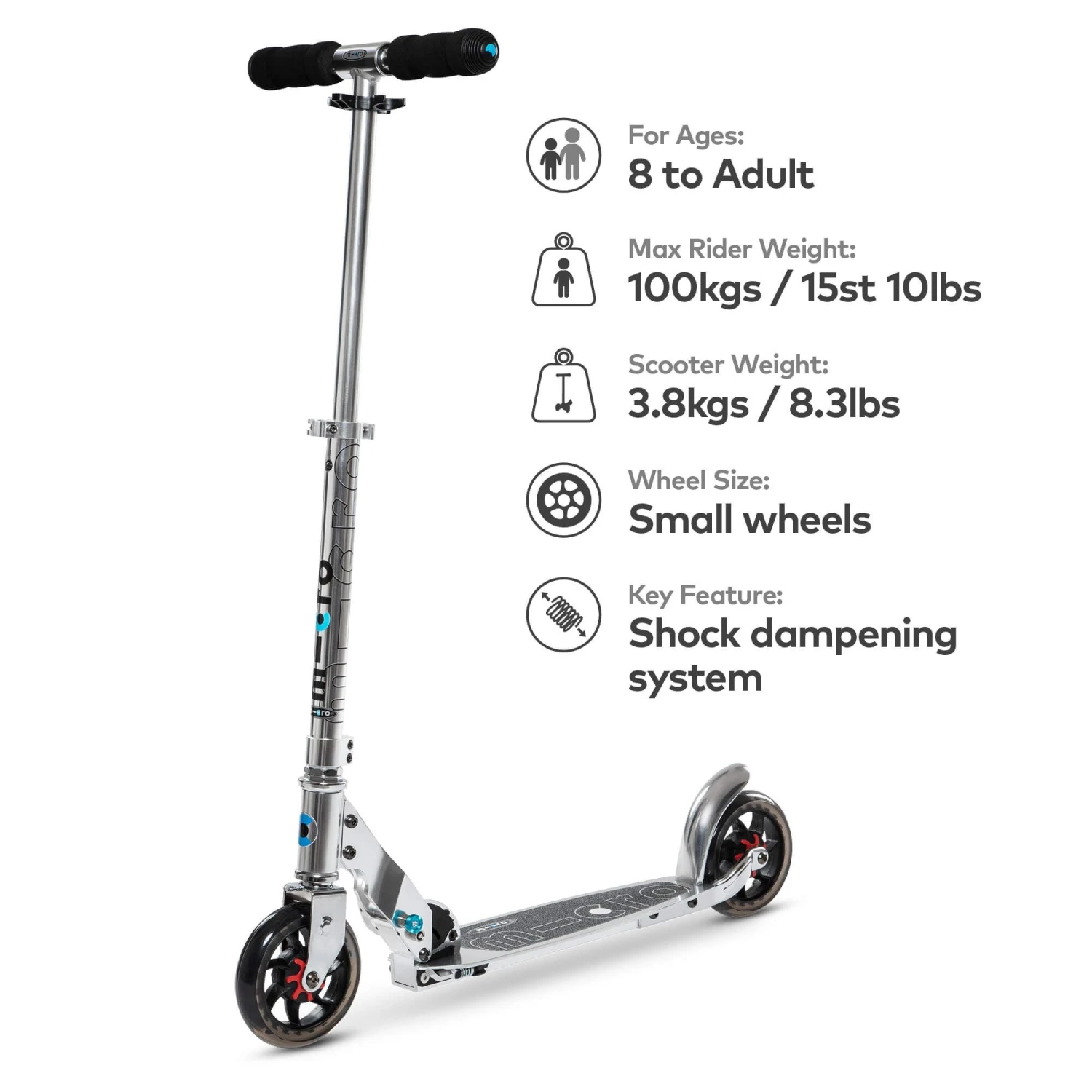 Micro Speed Scooter - Silver 2 Micro Speed Scooter - Silver - Image 2